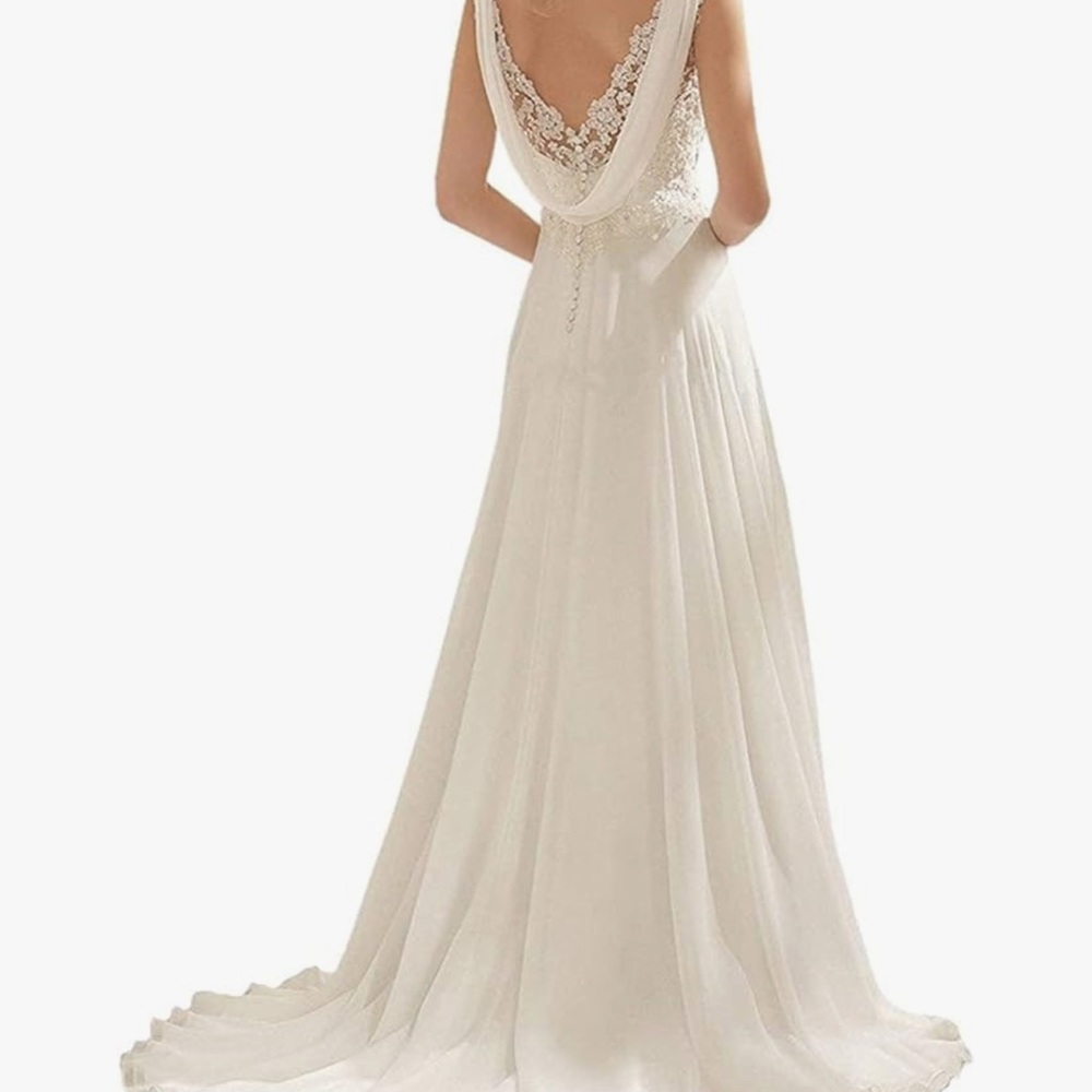 Chic Nation Ivory Lace Cowl-Back Bridal Gown